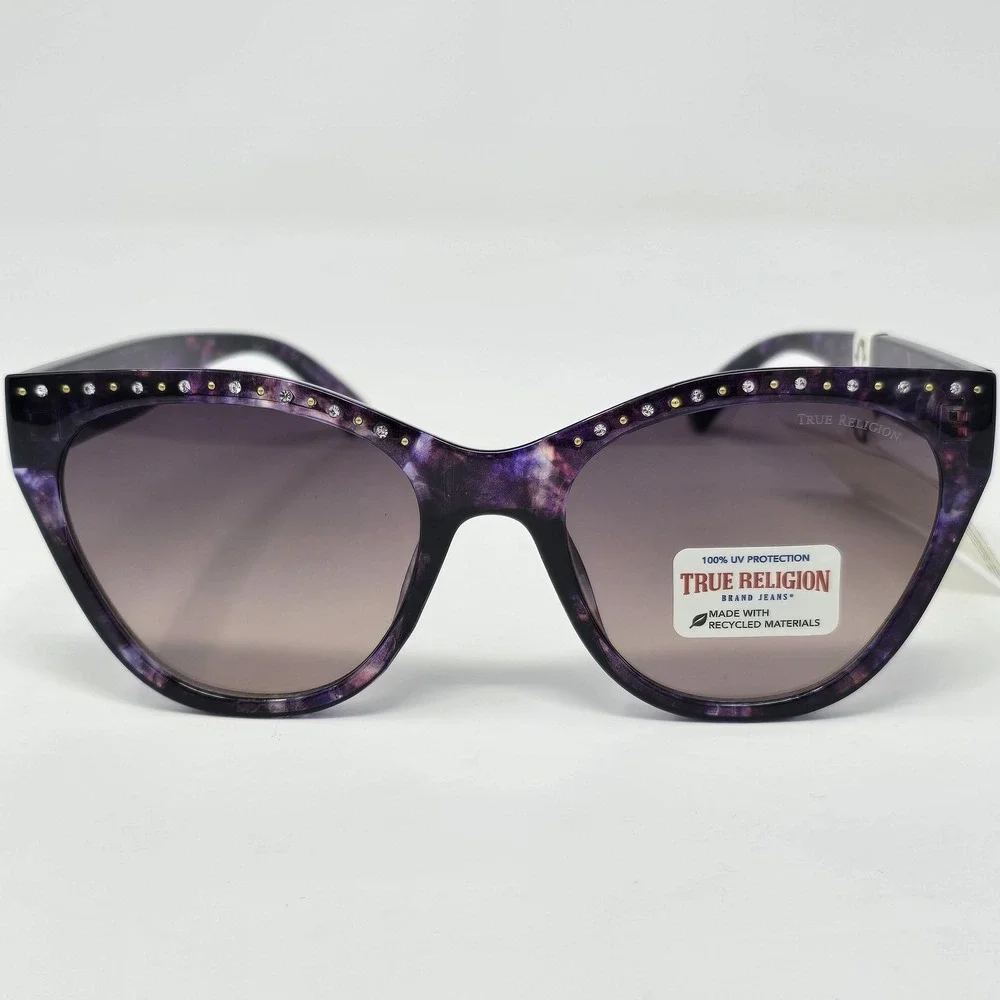 True Religion Sunglasses Womens One Size‎ Purple Cat Eye Rhinestone UV TR56398-E
